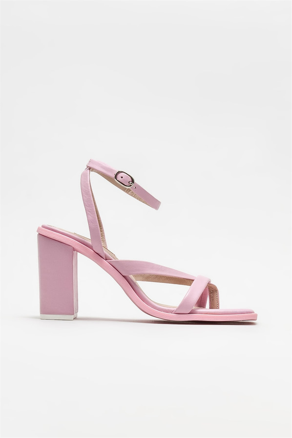 Pembe deri topuklu kadın sandalet - Elle Shoes