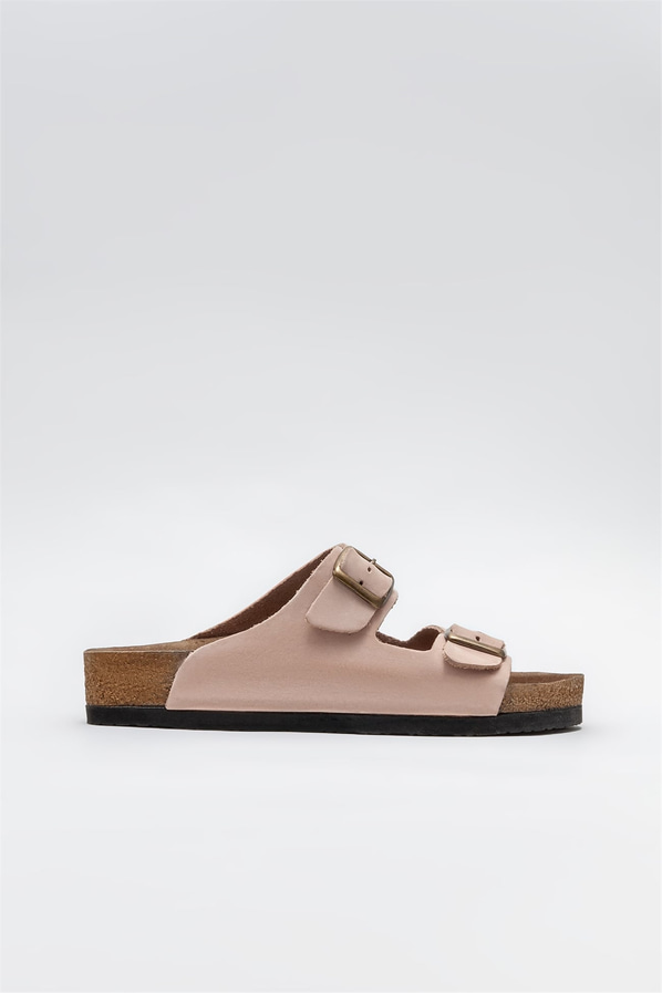 Pudra deri kadın düz terlik - Elle Shoes