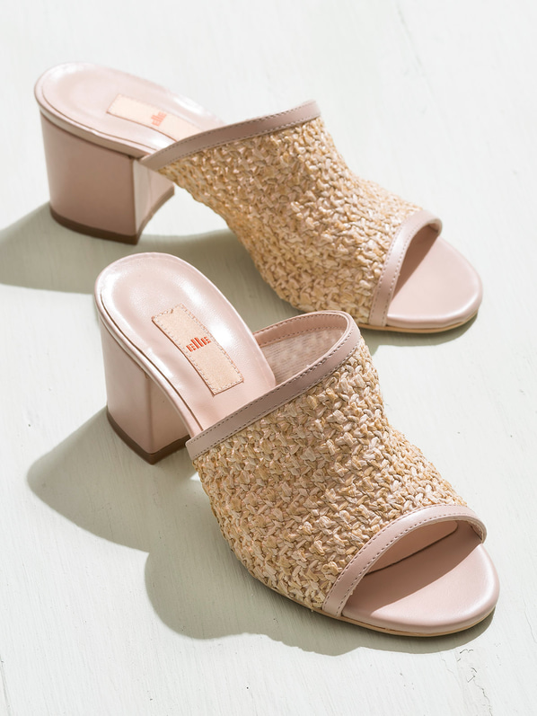 Naturel kalın topuklu kadın terlik - Elle Shoes