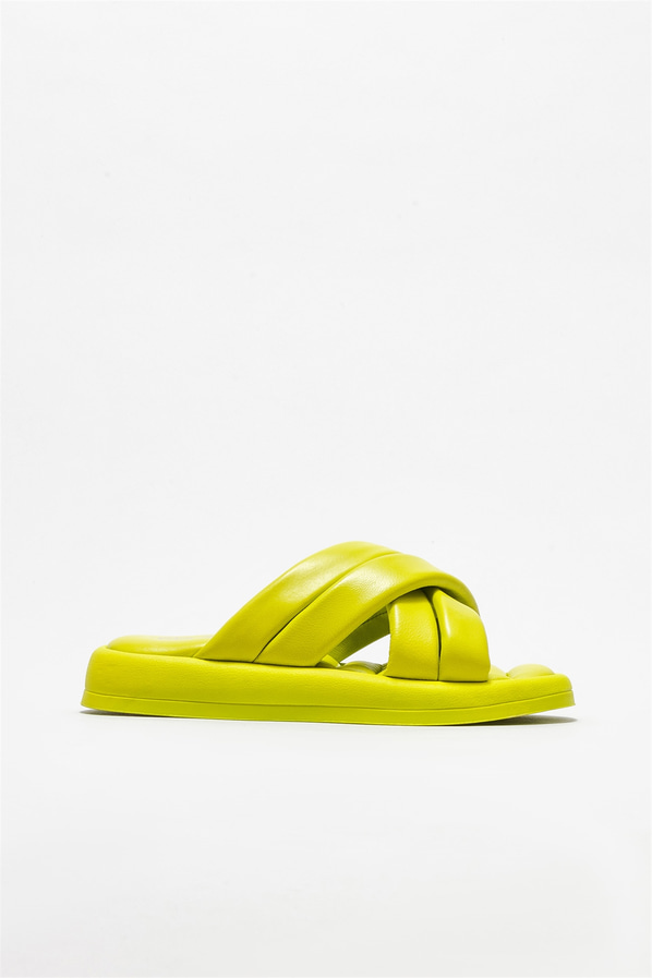 Sarı deri kadın düz terlik - Elle Shoes
