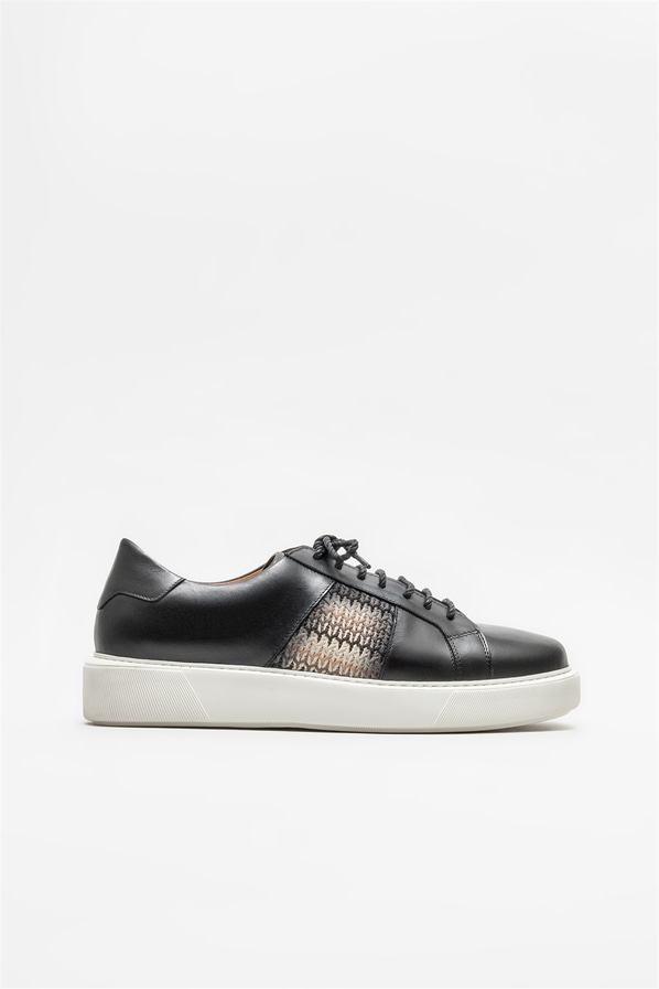 Siyah deri erkek günlük ayakkabı, günlük kullanım için - Elle Shoes