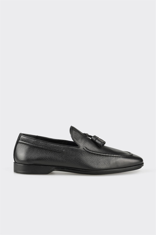 Siyah deri erkek loafer, günlük kullanım için - Elle Shoes