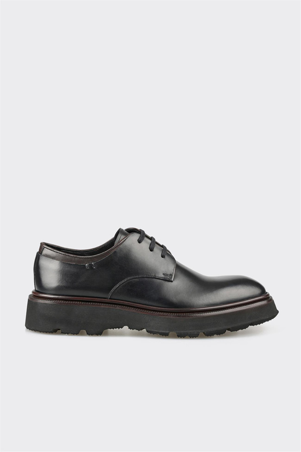 Siyah deri erkek günlük ayakkabı, ofis stili için - Elle Shoes
