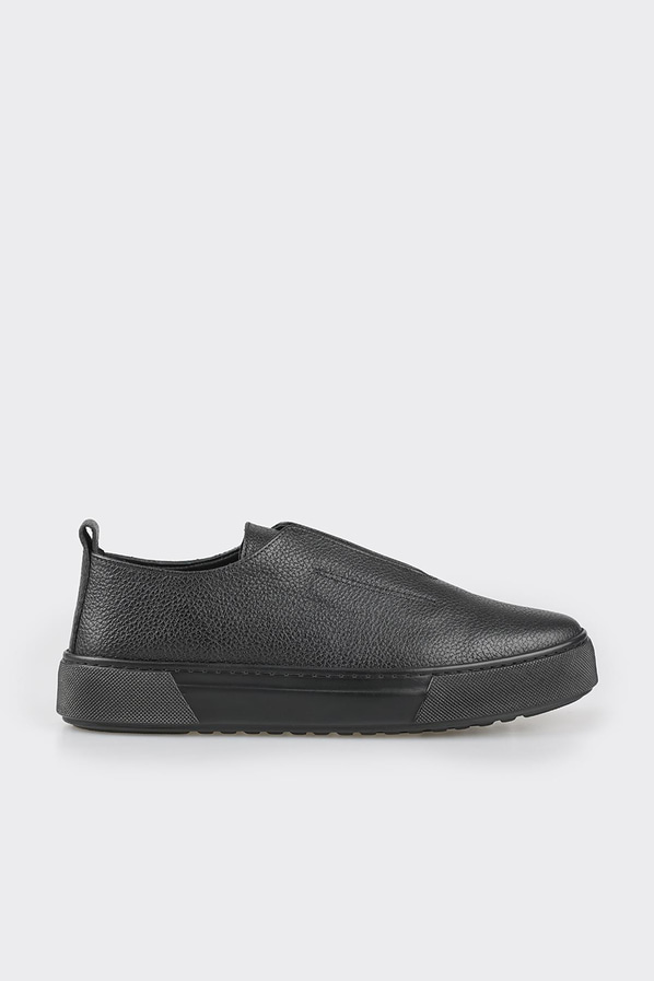 Siyah deri erkek günlük ayakkabı, günlük kullanım için - Elle Shoes