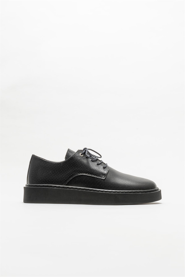 Siyah deri erkek günlük ayakkabı, günlük kullanım için - Elle Shoes