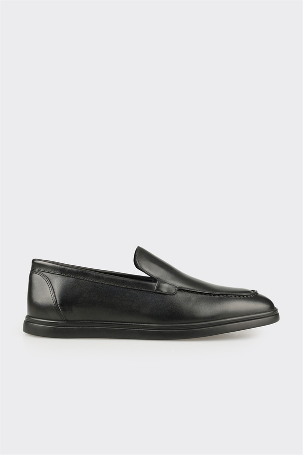 Siyah deri erkek loafer, günlük kullanım için - Elle Shoes