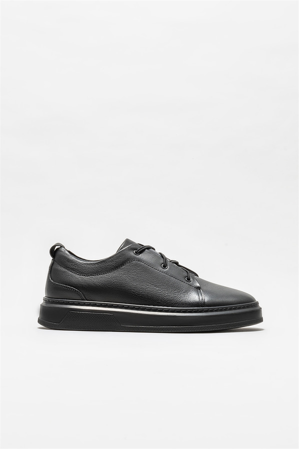 Siyah deri erkek günlük ayakkabı, günlük kullanım için - Elle Shoes
