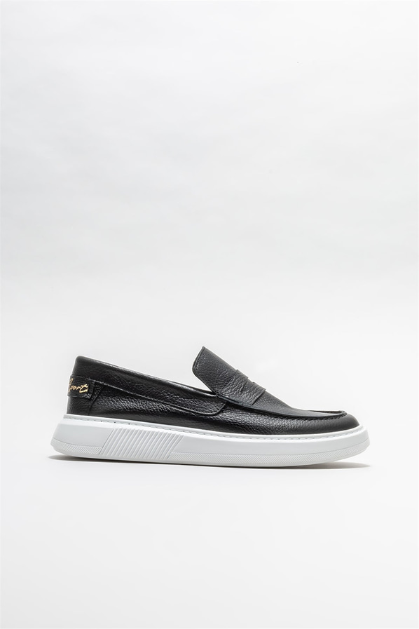 Siyah deri erkek loafer, günlük kullanım için - Elle Shoes