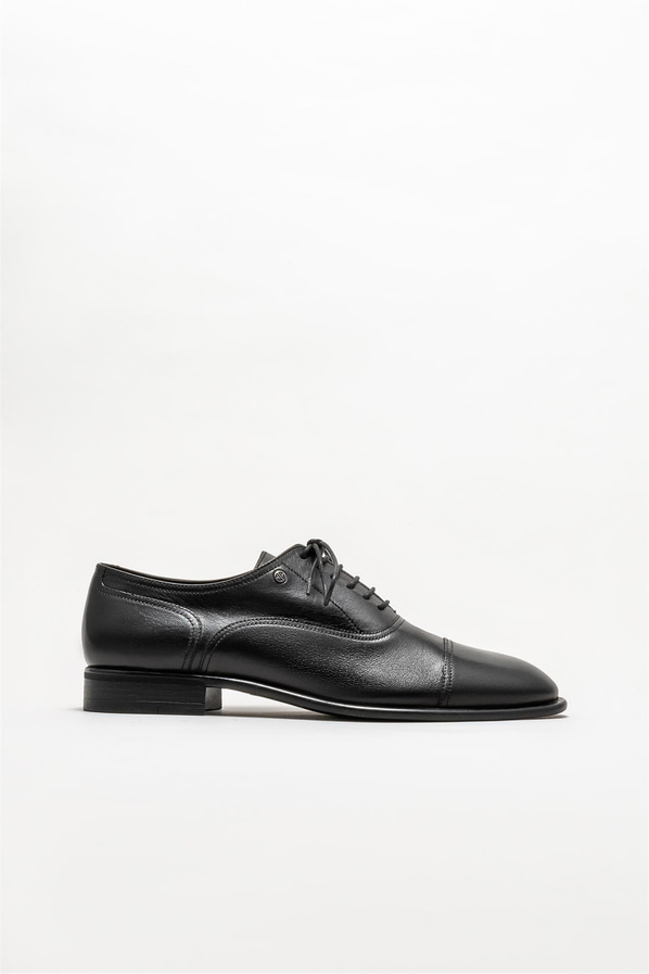 Siyah deri erkek klasik ayakkabı - Elle Shoes