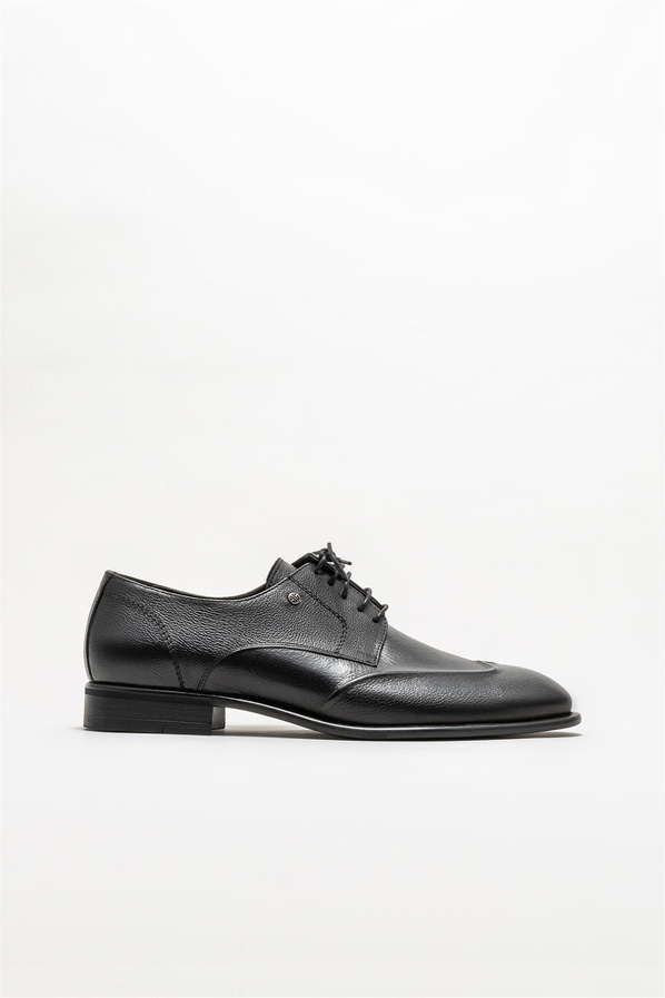 Siyah deri erkek klasik ayakkabı - Elle Shoes