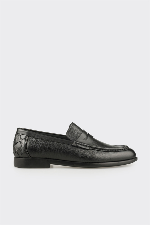 Siyah deri erkek loafer, klasik stil için - Elle Shoes