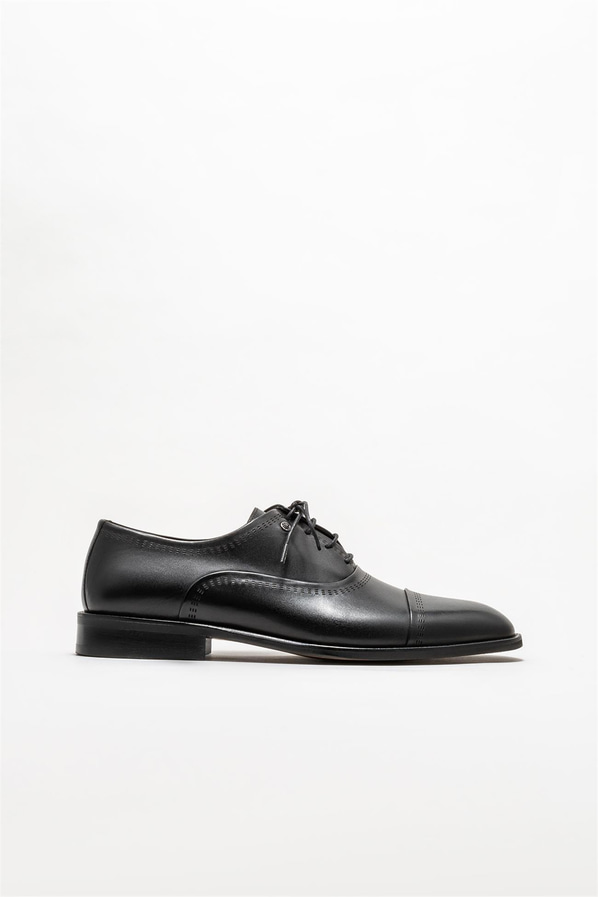 Siyah deri erkek klasik ayakkabı - Elle Shoes
