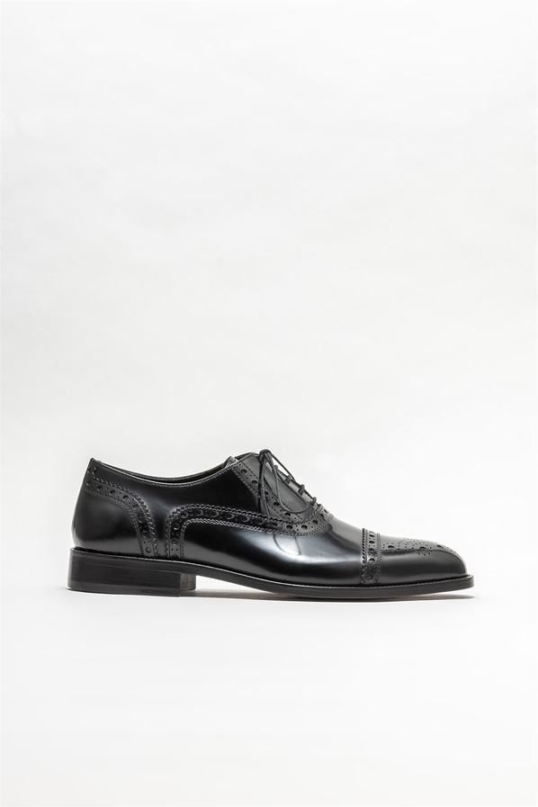 Siyah deri erkek klasik ayakkabı - Elle Shoes