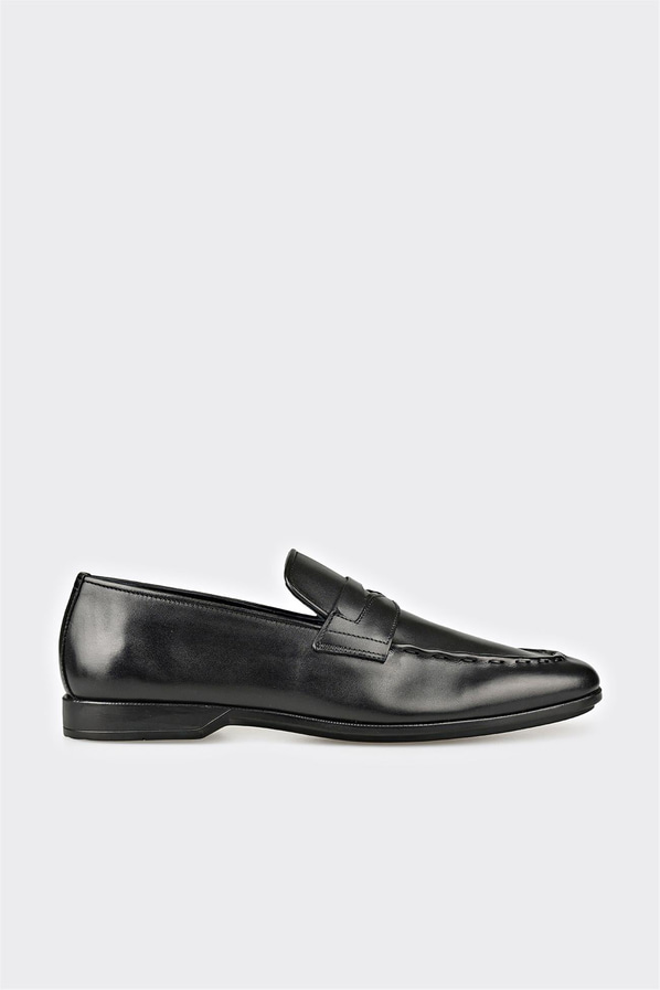 Siyah deri erkek loafer, klasik stil için - Elle Shoes