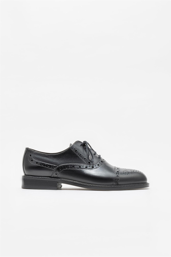 Siyah deri erkek klasik ayakkabı - Elle Shoes