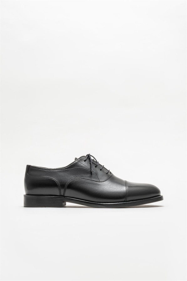 Siyah deri erkek klasik ayakkabı - Elle Shoes