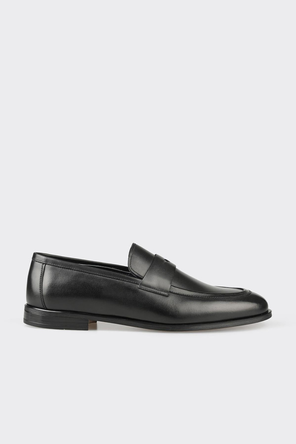 Siyah deri erkek loafer, ofis stili için - Elle Shoes