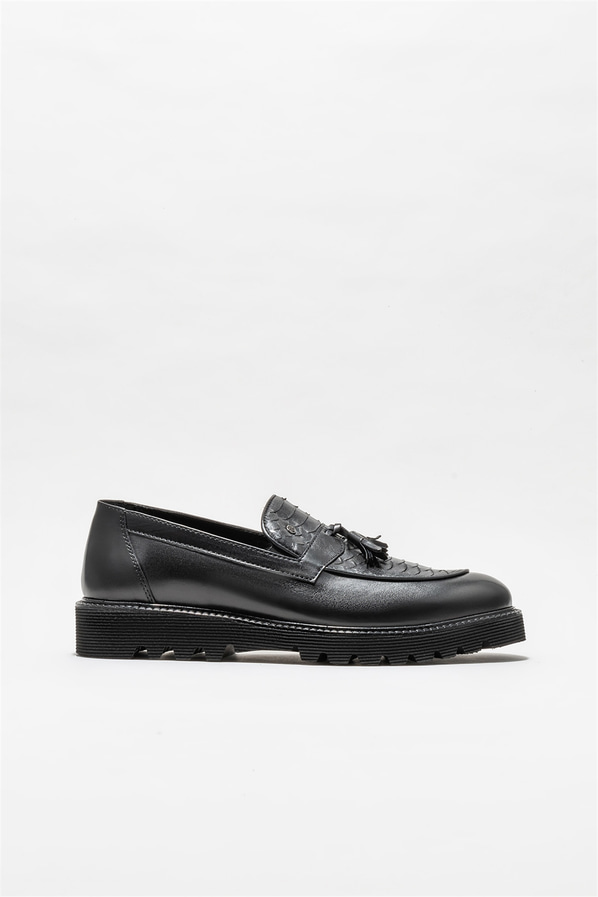Siyah deri erkek loafer - Elle Shoes