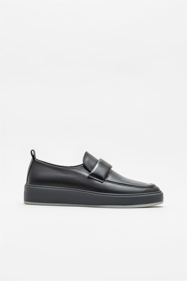Siyah deri erkek loafer - Elle Shoes