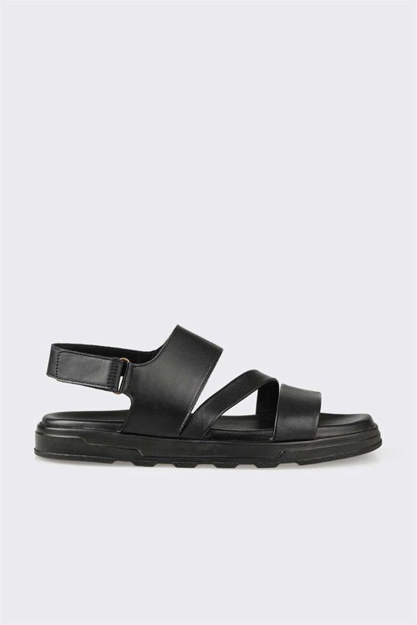 Siyah Deri Erkek Sandalet