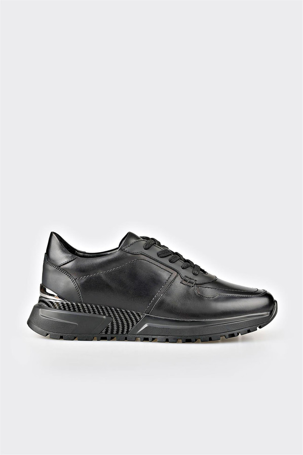 Siyah deri erkek spor ayakkabı, casual stil için - Elle Shoes