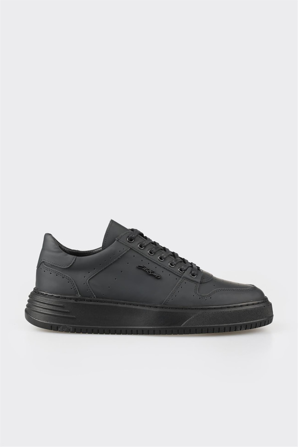 Siyah deri erkek spor ayakkabı, klasik stil için - Elle Shoes