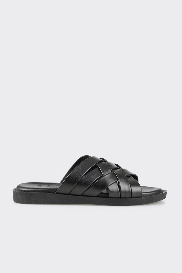 Siyah deri erkek terlik - Elle Shoes