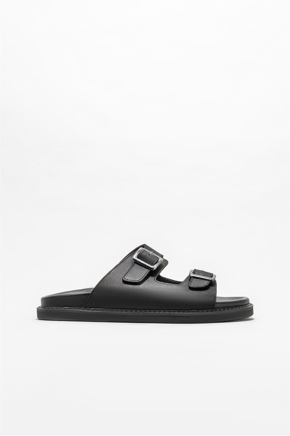 Siyah deri erkek terlik - Elle Shoes