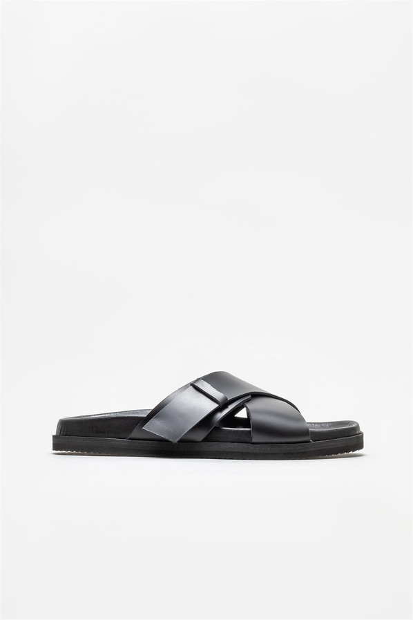 Siyah deri erkek terlik - Elle Shoes