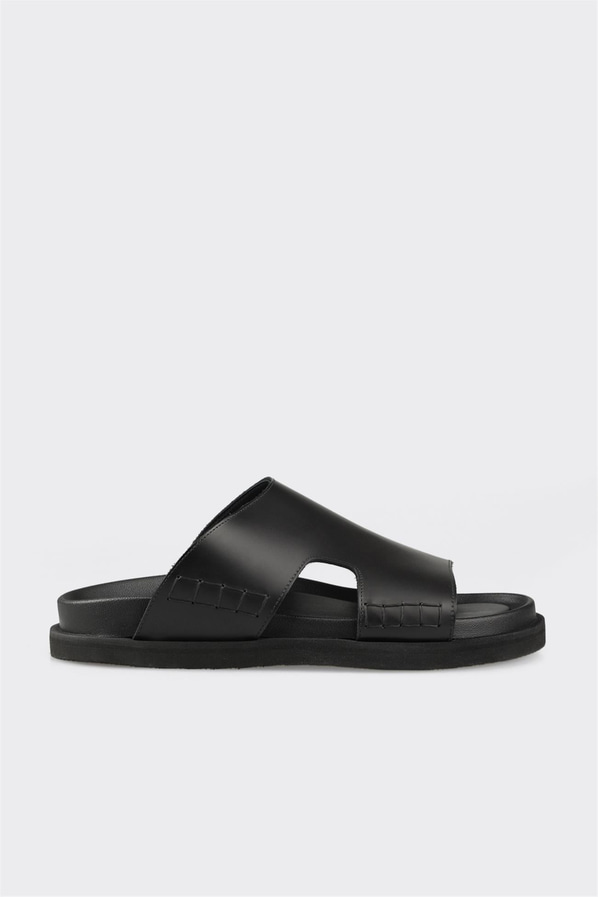 Siyah deri örgü dokulu erkek terlik, rahat kullanım için - Elle Shoes