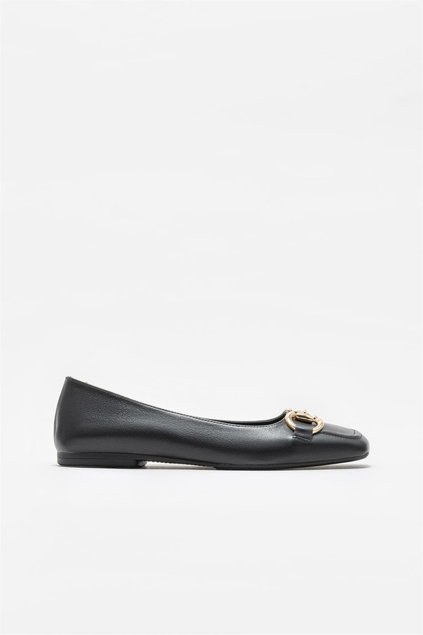 Siyah deri kadın babet - Elle Shoes