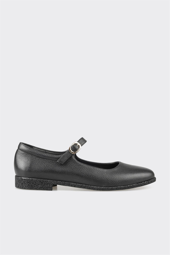Siyah deri kadın babet - Elle Shoes