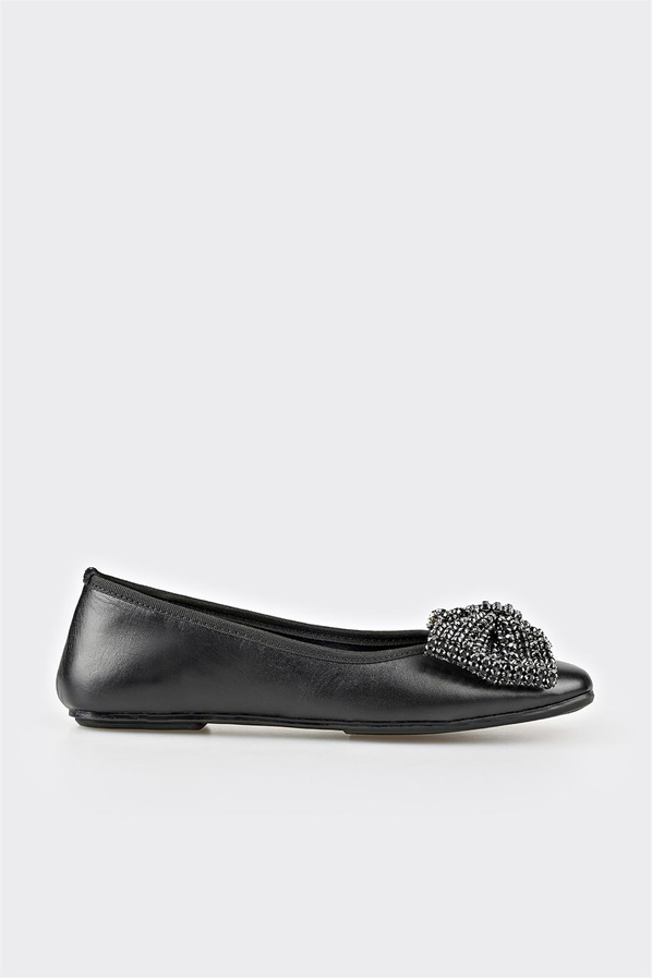 Siyah deri kadın babet - Elle Shoes