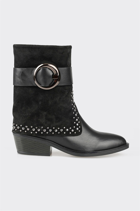 Siyah deri kadın bot - Elle Shoes