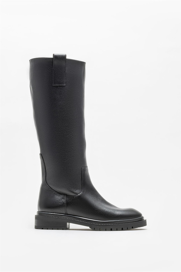 Siyah deri kadın çizme - Elle Shoes