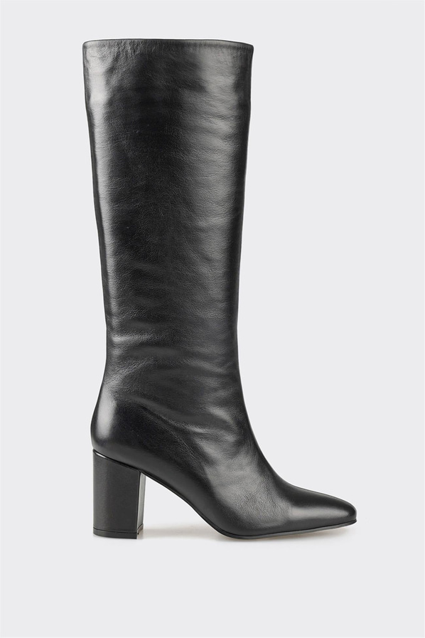 Siyah deri kadın çizme - Elle Shoes