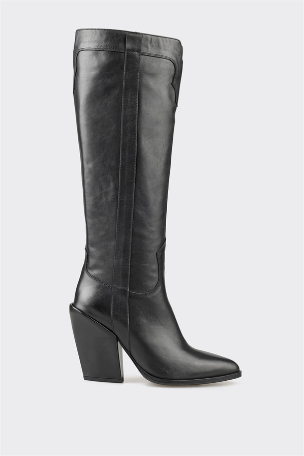 Siyah deri ve süet kadın çizme - Elle Shoes