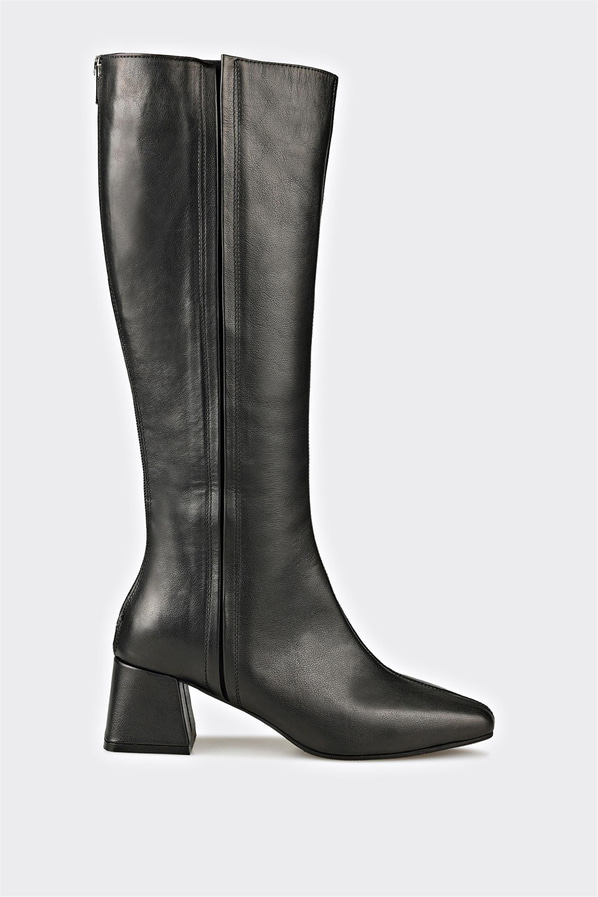 Siyah deri kadın çizme - Elle Shoes