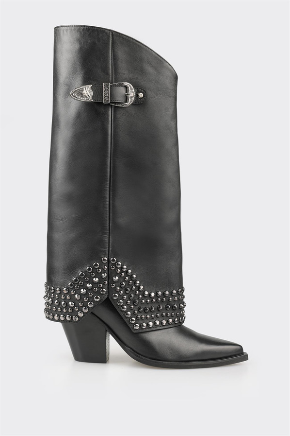 Siyah deri kadın çizme - Elle Shoes