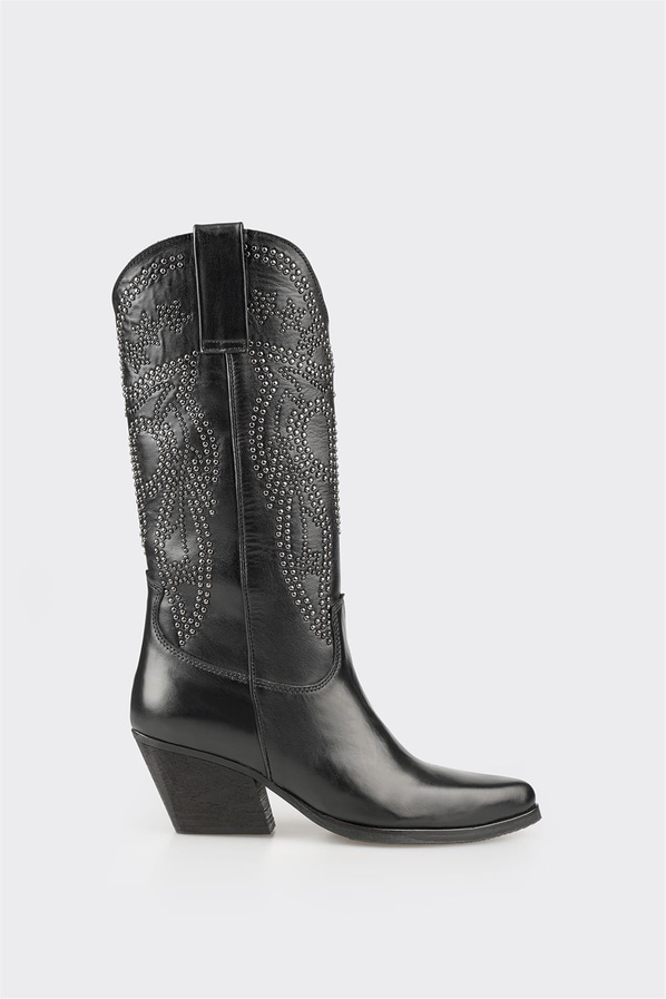 Siyah deri kadın çizme - Elle Shoes