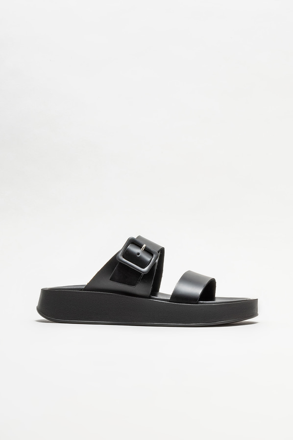 Siyah deri dolgu topuklu kadın terlik - Elle Shoes