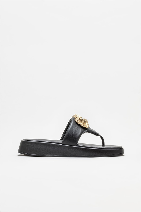 Siyah deri dolgu topuklu kadın terlik - Elle Shoes