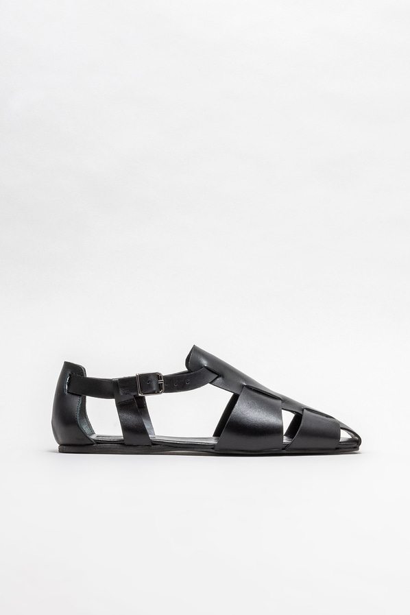 Siyah deri düz kadın ayakkabı - Elle Shoes