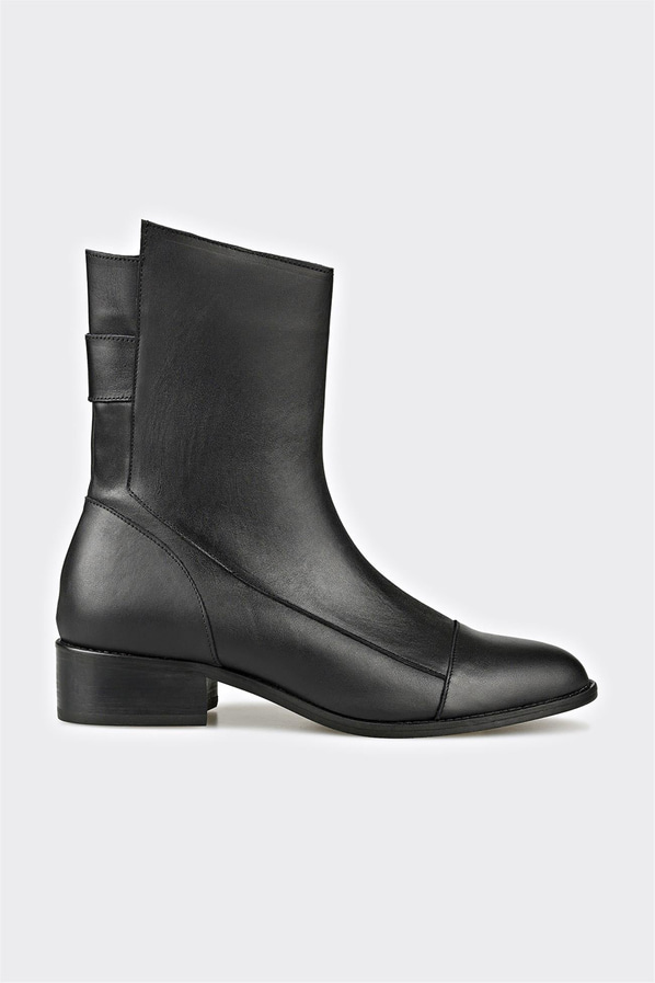 Siyah deri düz kadın bot - Elle Shoes