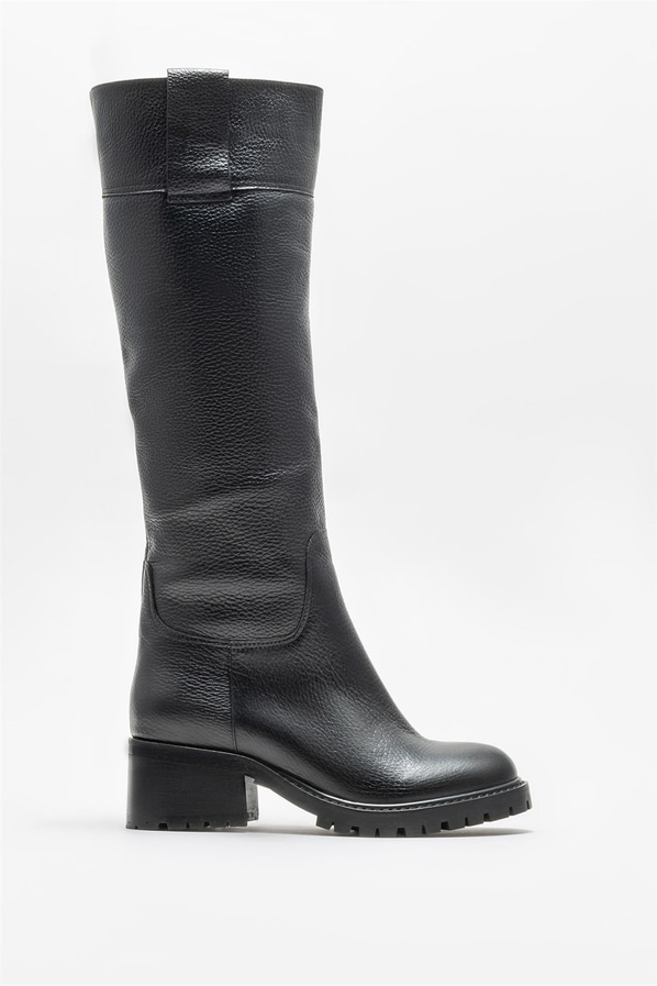 Siyah deri topuklu kadın çizme - Elle Shoes