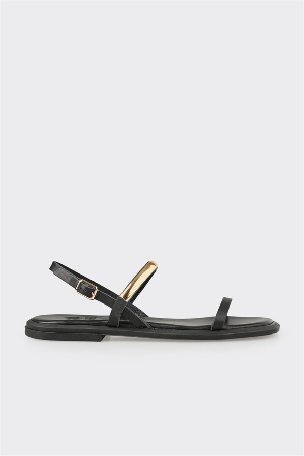 Siyah deri düz yumuşak dokulu kadın sandalet, rahat kullanım için - Elle Shoes