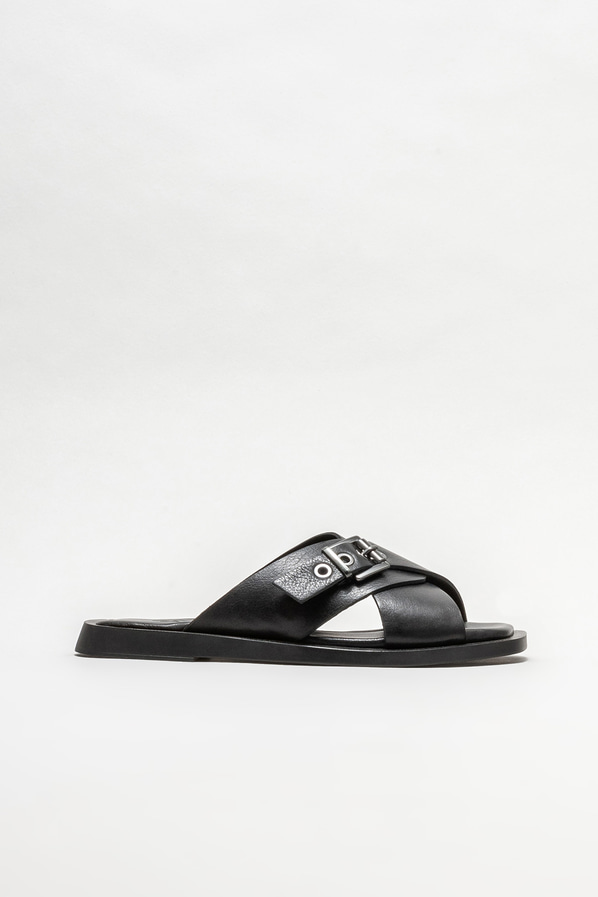 Siyah deri düz kadın terlik - Elle Shoes