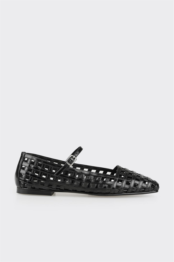 Siyah deri kadın babet, günlük kullanım için - Elle Shoes