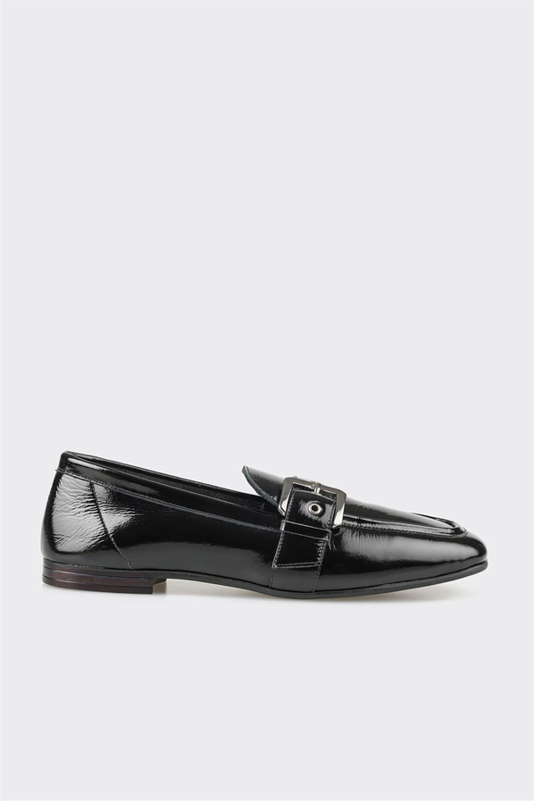 Siyah deri kadın loafer, günlük kullanım için - Elle Shoes