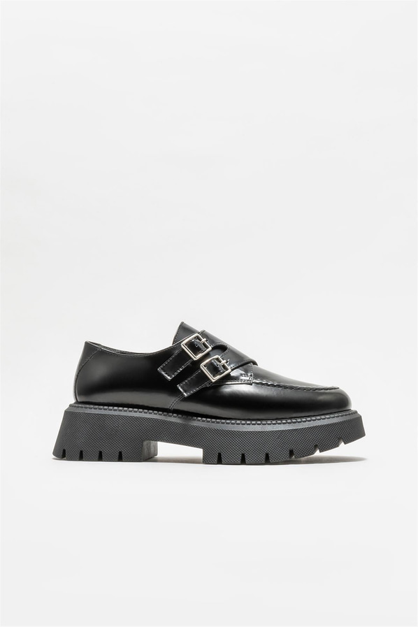 Siyah deri kadın ayakkabı, günlük kullanım için - Elle Shoes